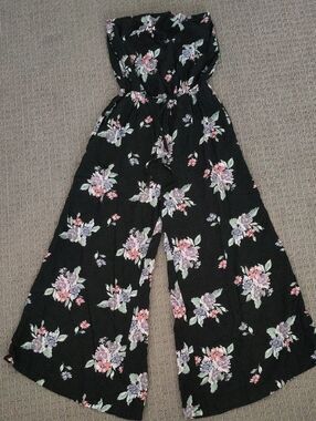 Mimi Chica Black Strapless Floral Wide-Leg Jumpsuit